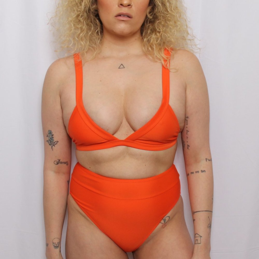High Waist Cheeky Bottom Triangle Bikini In Orange - image 2